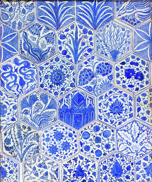 Ceramic tile painted under glaze, 15th century
