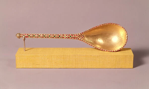 A ceremonial spoon jewelled with rubies, emeralds and a diamond