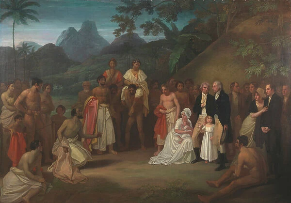 The Cession of the District of Matavai in the island of Otaheite (Tahiti) to Captain James Wilson, 1798-99 (oil on canvas)
