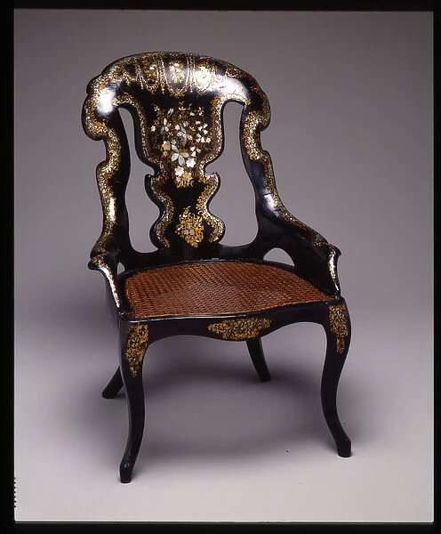 Side chair, 1830-60 (papier-mache, wood, varnish, cane, lacquer, paint