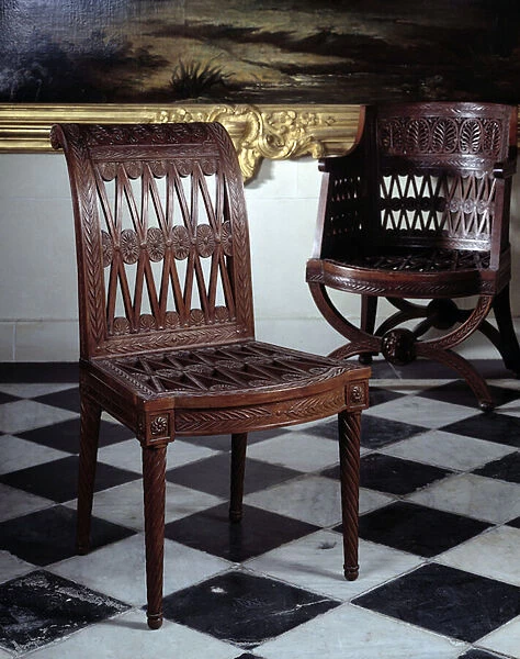 Chair commissioned for Marie Antoinettes dairy. Carved mahogany furniture by Georges