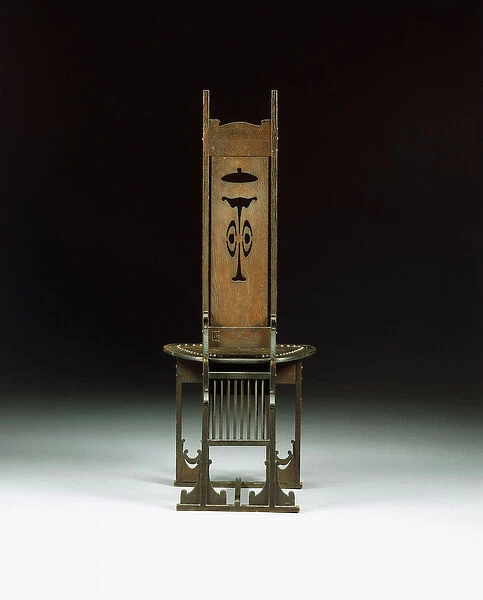 A side chair, with pierced design, c. 1899 (carved oak)