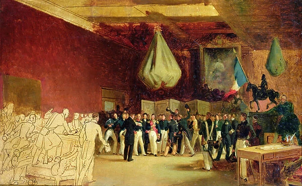 The Chamber of Deputes presents to the Duke of Orleans, Louis Philippe I (1773-1850), the act that calls him to the throne and the Charter of 1830, at the Royal Palace, 7th August 1830, 1834 (oil on canvas)