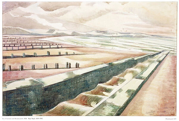 Channel and Breakwater, 1923 (w  /  c, pencil & wax crayon on paper)
