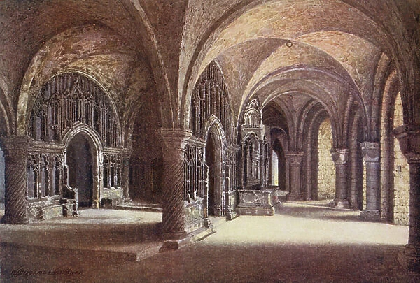 The Chapel of 'Our Lady' in the Undercroft, Canterbury Cathedral (colour litho)
