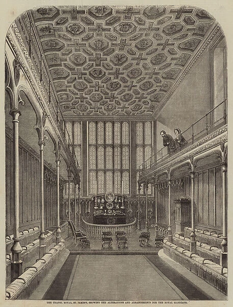 The Chapel Royal, St James s, showing the Alterations and Arrangements for the Royal Marriage (engraving)
