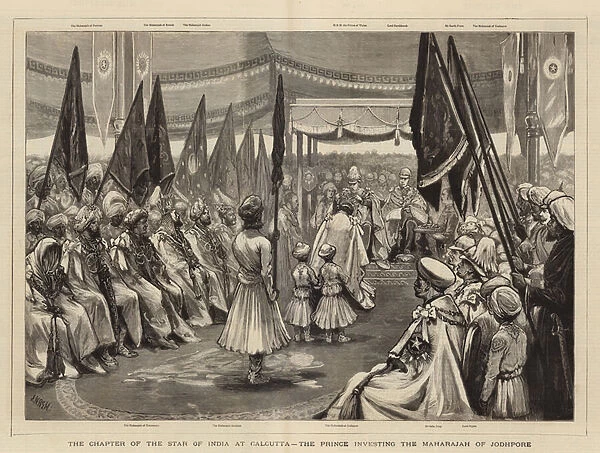 The Chapter of the Star of India at Calcutta, the Prince investing the Maharajah of Jodhpore (engraving)