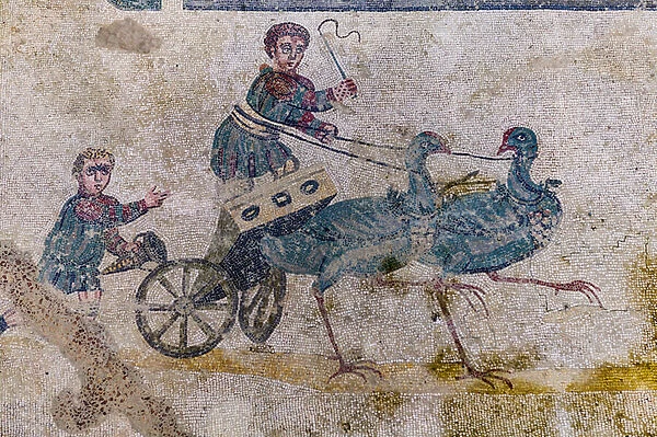 Chariot race with charts pulled by birds (mosaic)