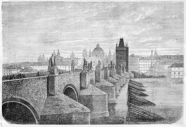 The Charles Bridge in Prague - Engraving In 'The Illustrous Journal'