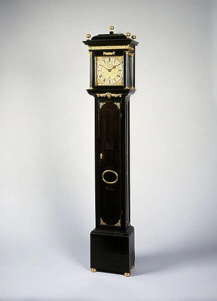 Charles II Roman striking month-going longcase clock, 1675 (gilt bronze & ebony