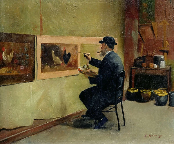 Charles Philippe Gevens, father-in-law of the artist, painting in his studio 21