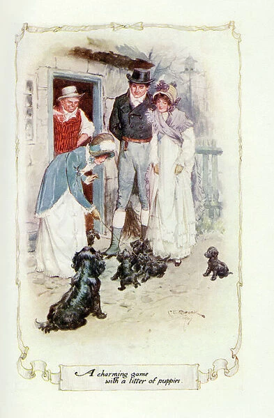 A charming game with a litter of puppies, 1907 (illustration)