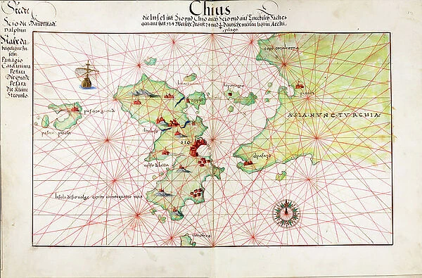 Chart of Chius (Chios, Greece), 1554 (vellum)
