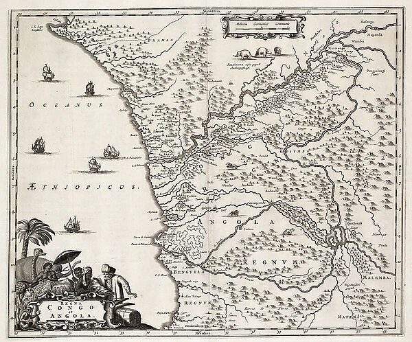 Chart of Congo and Angola, Africa, 1670 (engraving)