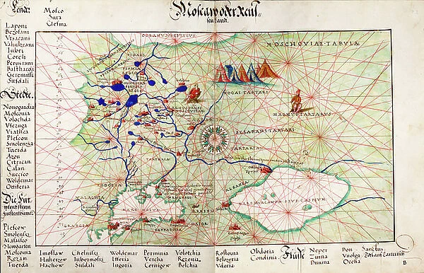 Chart of Moscow and the Black Sea, 1554 (vellum)