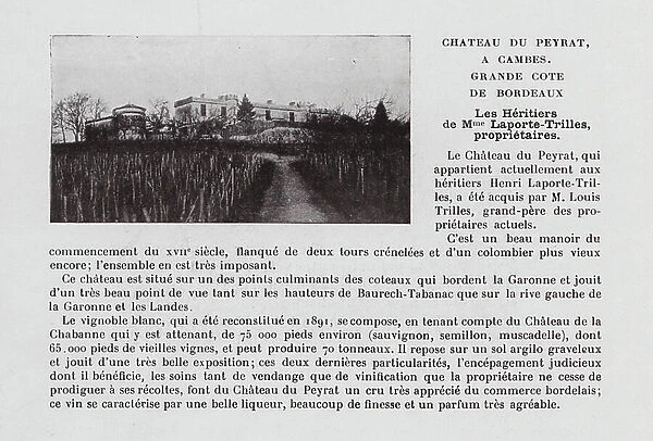 Chateau du Peyrat, A Cambes, Grande Cote de Bordeaux, Les Heritiers de Mme Laporte-Trilles, proprietaires (b / w photo)