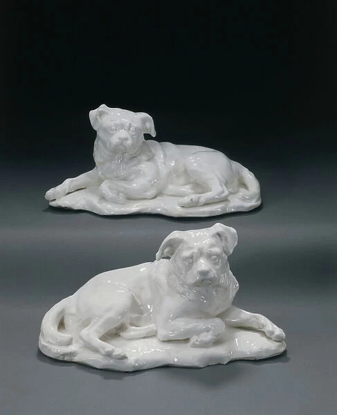Two Chelsea models of Hogarths dog Trump, c. 1747-50 (ceramic)