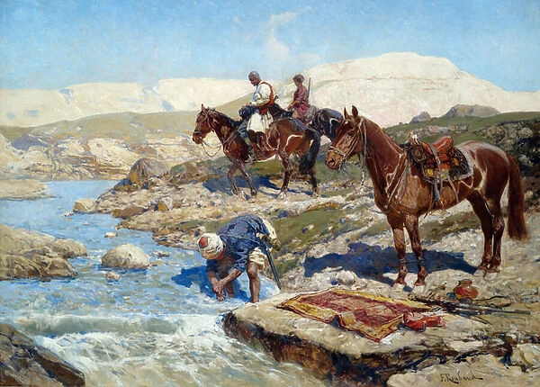 Cherkessian Horsemen Crossing The River