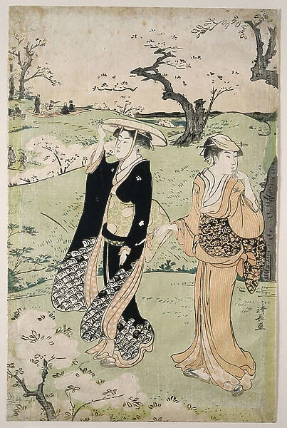 Cherry blossom viewing at Mount Asuka, 1785 (nishiki-e woodblock print)