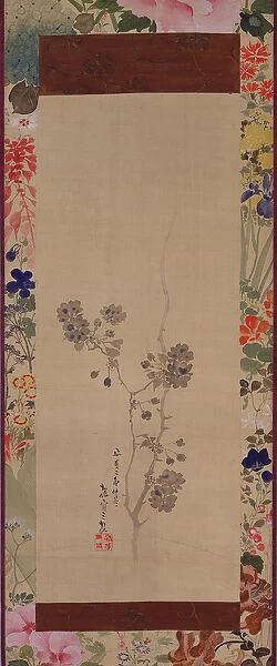 Cherry blossoms with painted mount, 1855 (ink and colours on silk)