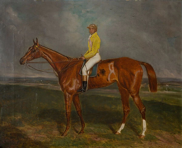 A Chestnut Racehorse with Jockey, c. 1860-90 (oil on canvas)
