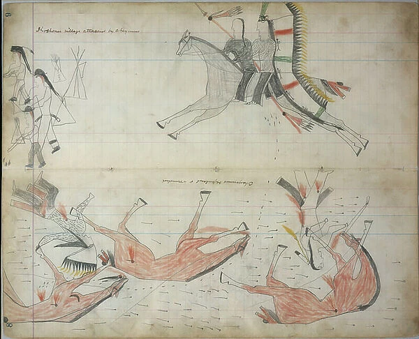 Cheyennes repulsed and wounded, c.1877-79 (ledger drawing)