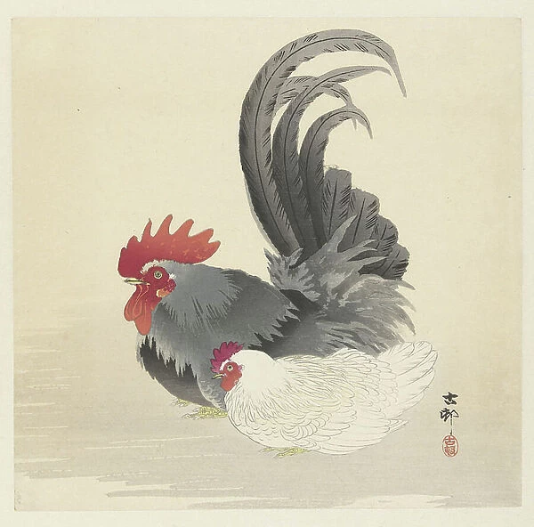 Chicken and Rooster, 1900-36 (colour woodcut)