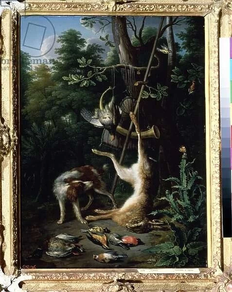 'Chien de chasse et gibier a plumes'(Dog and game birds) Peinture de Peter Gysels (1621-1691) 17eme siecle. Musee Pouchkine, Moscou