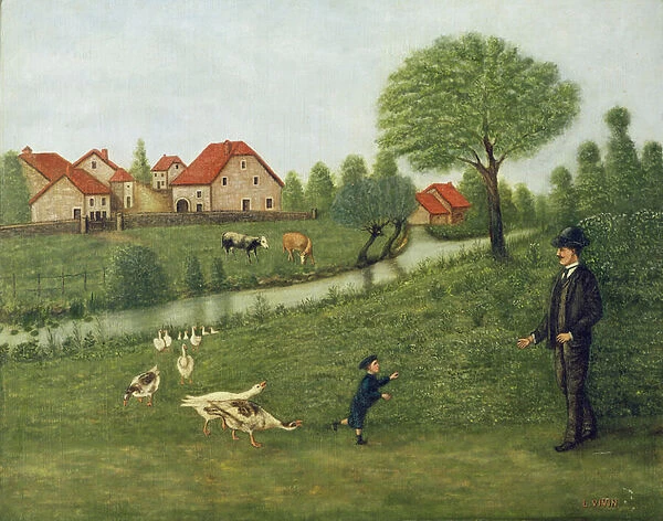 Child with Geese (oil on canvas)