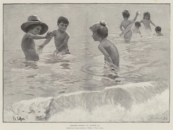 Children bathing (engraving)