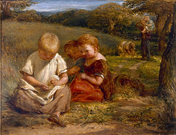 Children Gathering Wild Flowers (oil on canvas)