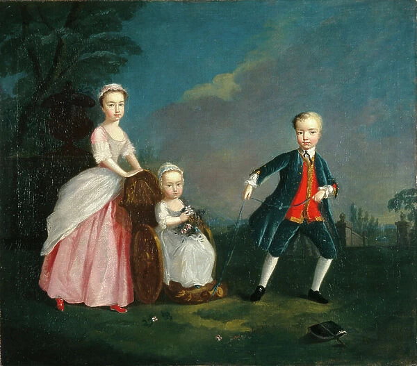 Three children in a park, c. 1750 (oil on canvas)