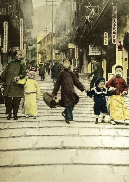 Children on Pottinger Street in Hong Kong in 1890. China