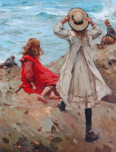 Children at the Seaside, 1910 (oil on canvas)