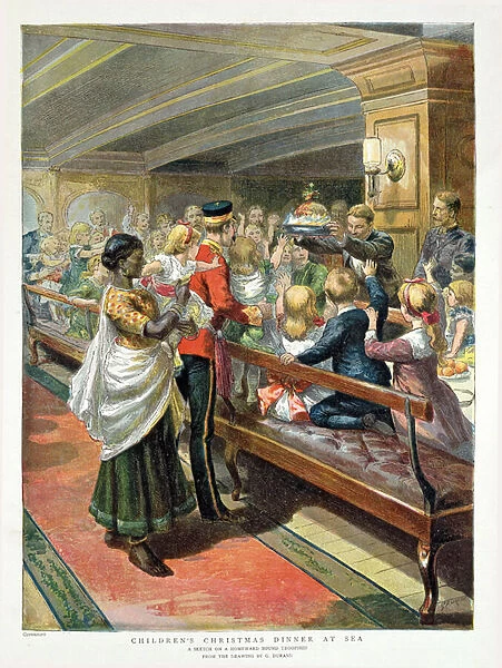 Childrens Christmas Dinner at Sea from the Graphic Christmas Number, 1889 (colour litho)