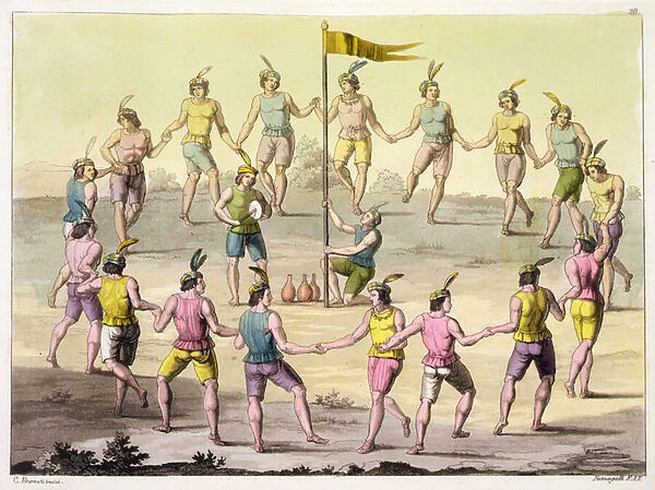 Chilean Indians Doing a Ceremonial Dance (engraving)