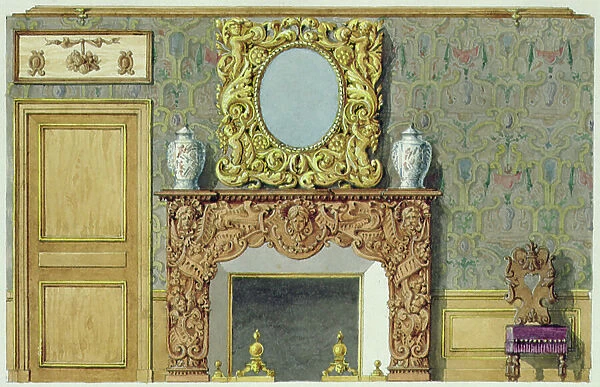 Chimney in the dining room at rue Fortunee, house bought by Balzac in 1847, 1851 (w / c on paper)