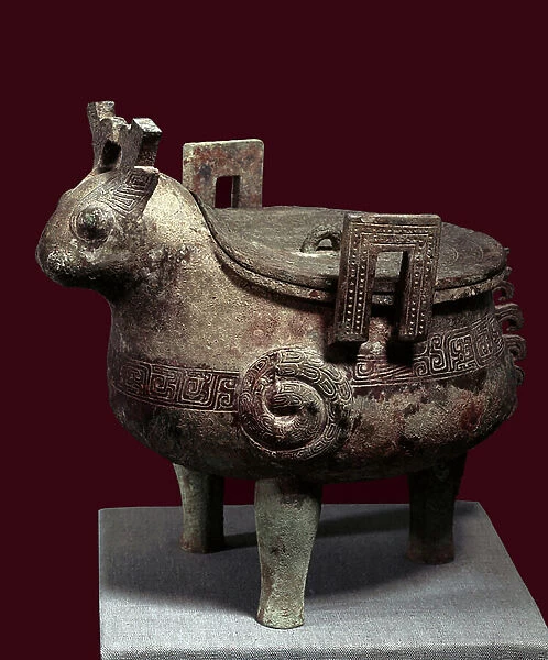 Chinese art: ritual bronze vase in the shape of an animal. Eastern Czech period (720-221 BC). Private Collection