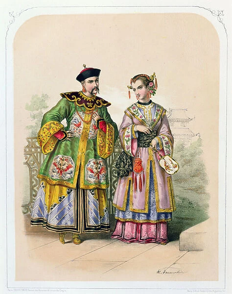 Chinese gentleman and lady, mid 19th century (colour litho)