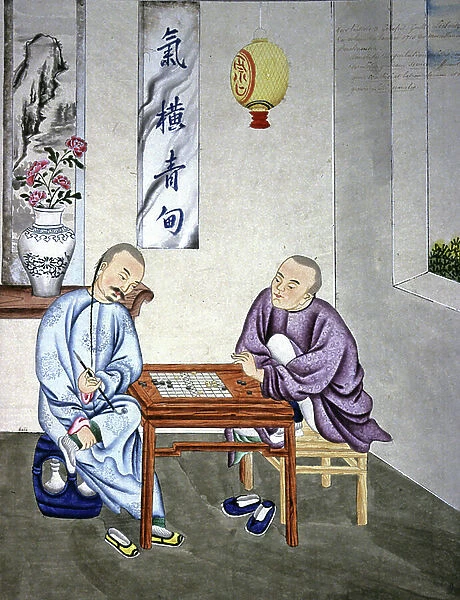 Chinese playing Go game, c. 1870-1890 (gouache)