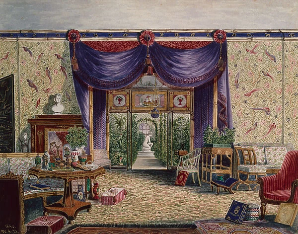 The Chinese Room at Middleton Park, Oxfordshire, 1840 (w  /  c on paper)