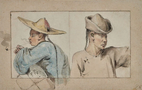 Chinese Soldiers and Civilians, 1793 (Watercolour)