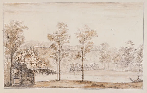 Chiswick, design for a rustic cascade and bridge set against the terrace