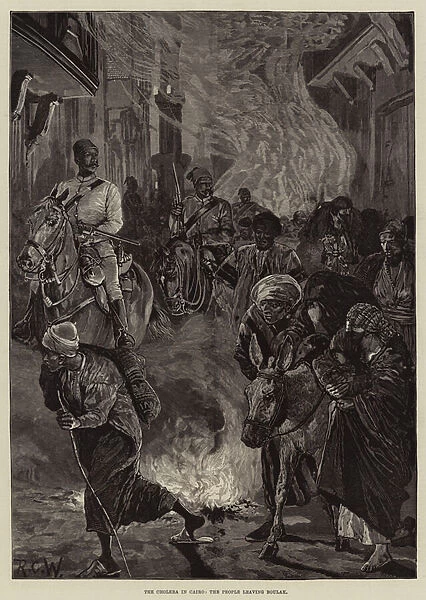 The Cholera in Cairo, the People leaving Boulak (engraving)