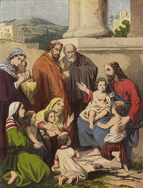 Christ blessing Little Children (chromolitho)
