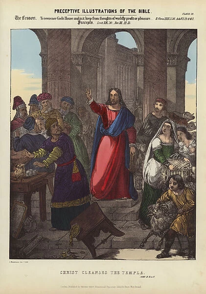 Christ cleanses the Temple (coloured engraving)