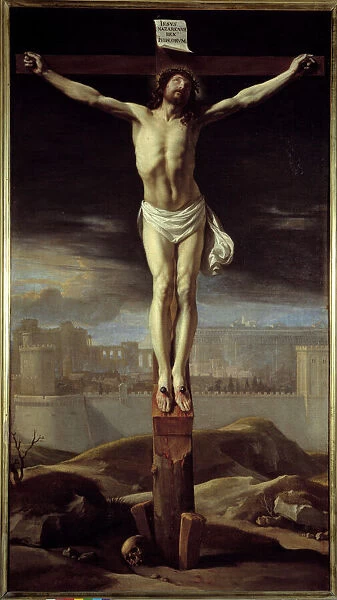 Christ on the cross. Painting by Philippe De Champaigne (1602-1674) Ec. Flam