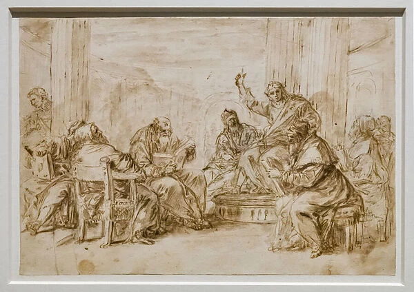 Christ among the doctors, 1706-25 (pens, inks, w  /  c, red & black pencils on white paper)