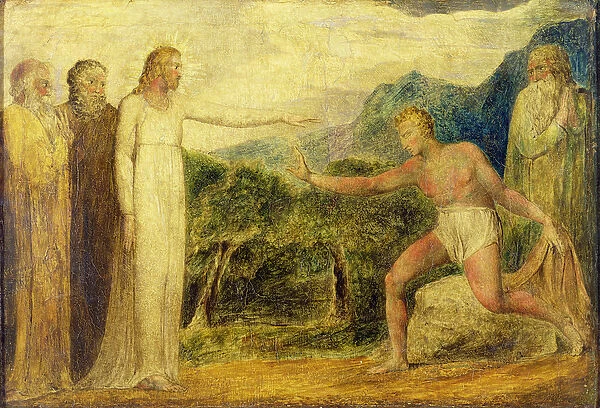 Christ giving sight to Bartimaeus (tempera with pen & ink on canvas)