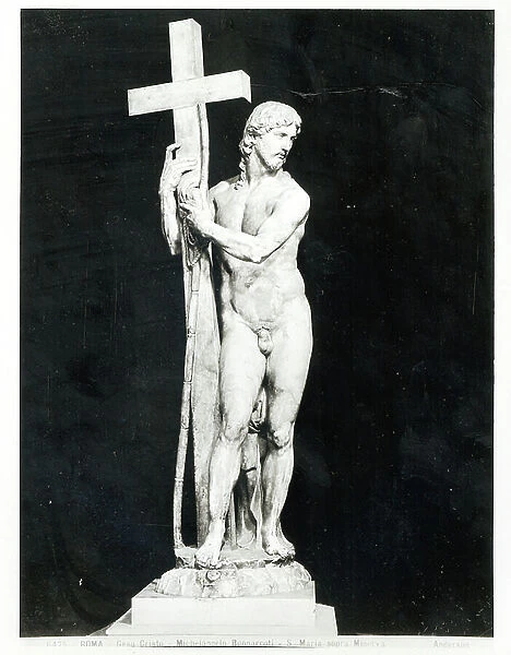 Christ the Redeemer, sculpture by Michelangelo Buonarroti (1475-1564), 1521 (marble) (b / w photo)